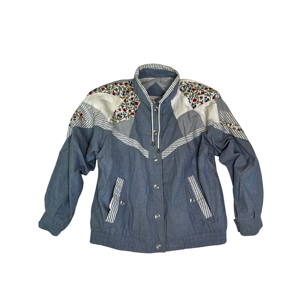 Stonybrook Jacket Womens Medium Blue Chambray Floral Patchwork Cottagecore Lined